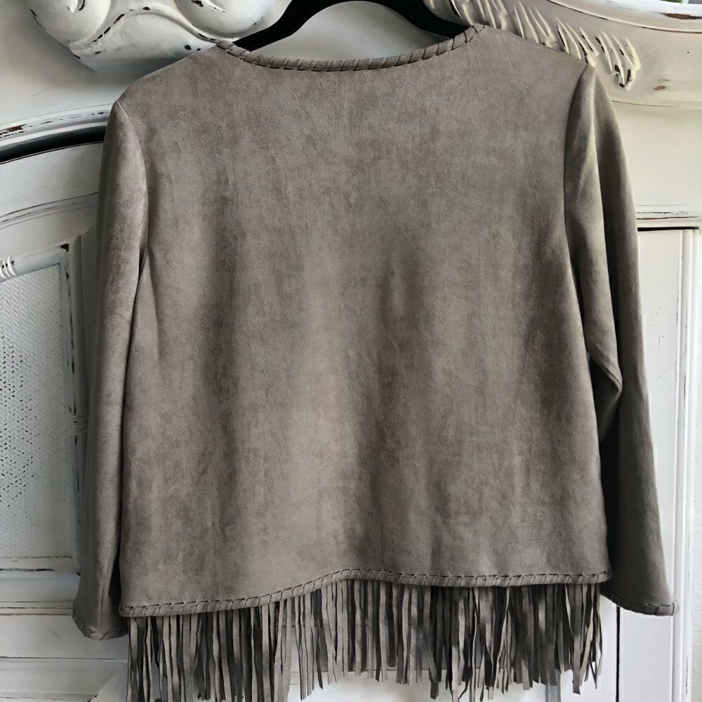 TAHARI FAUX SUEDE FRINGE JACKET - Picture 3 of 7